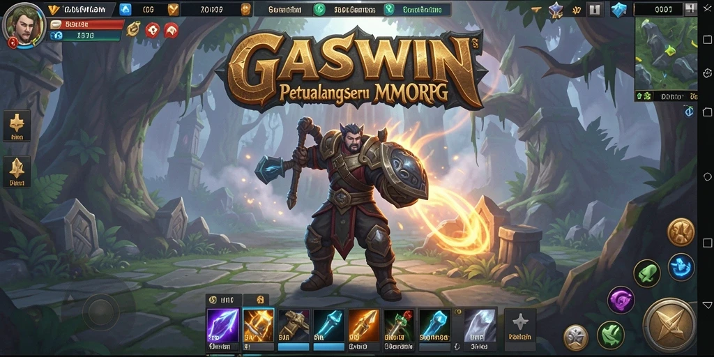 Screenshot dari gameplay GASWIN yang menunjukkan aksi pertempuran MMORPG.