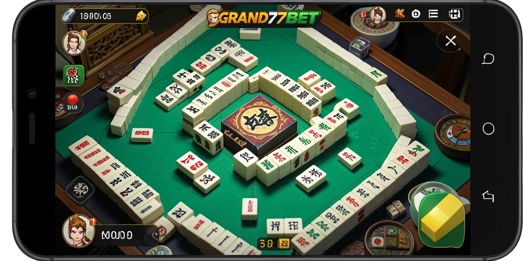 Screenshot permainan Mahjong GRAND77BET yang menampilkan aksi seru di layar.