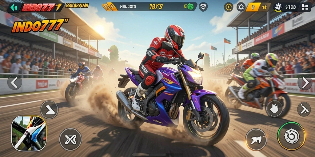 Gameplay menarik dalam balapan motor dengan trek yang menantang.