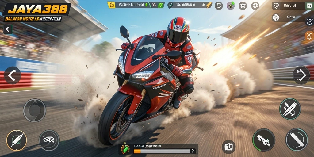 Screenshot gameplay JAYA388 menampilkan aksi balapan motor yang seru.