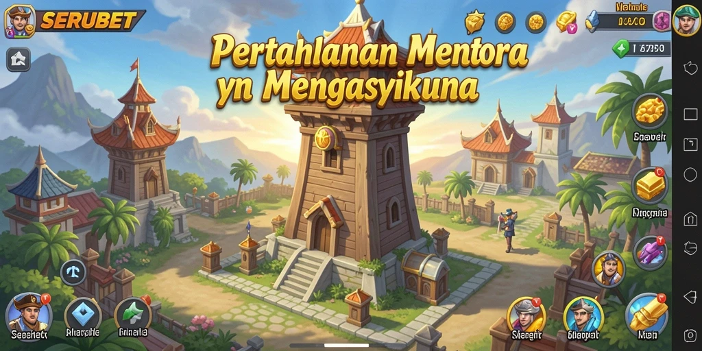 Screenshot dari gameplay SERUBET yang menampilkan menara pertahanan yang strategis.