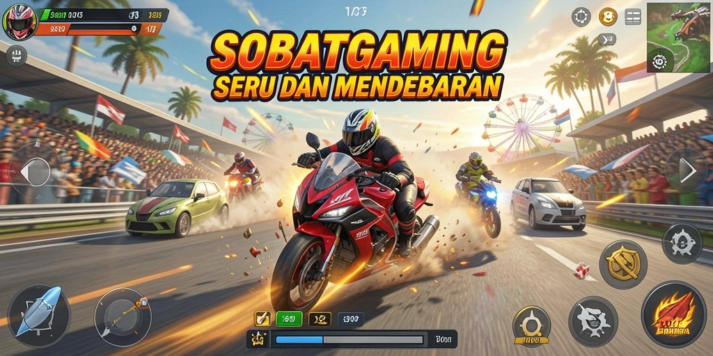 Tampilan gameplay seru dalam balapan mobil yang mendebarkan.