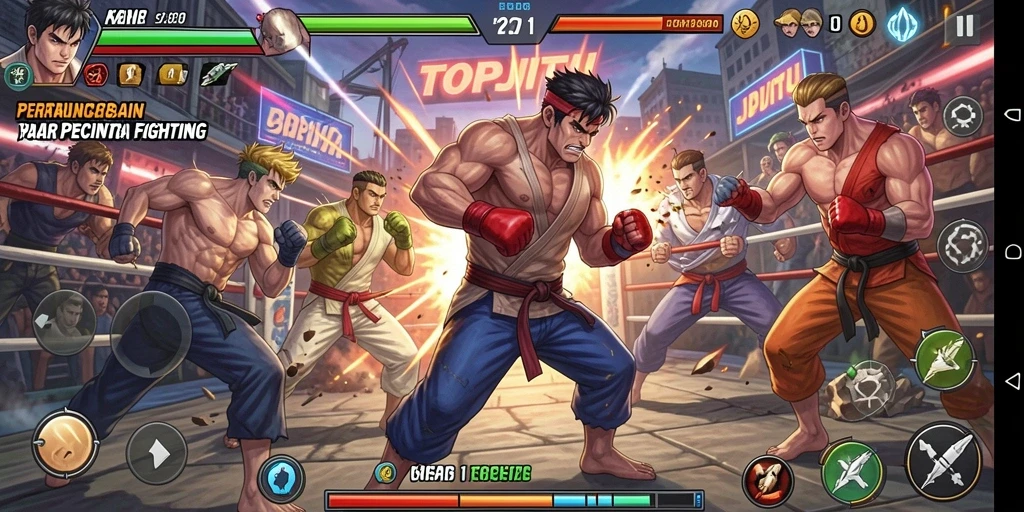 Screenshoot gameplay TOPJITU dengan pertarungan seru antara karakter.